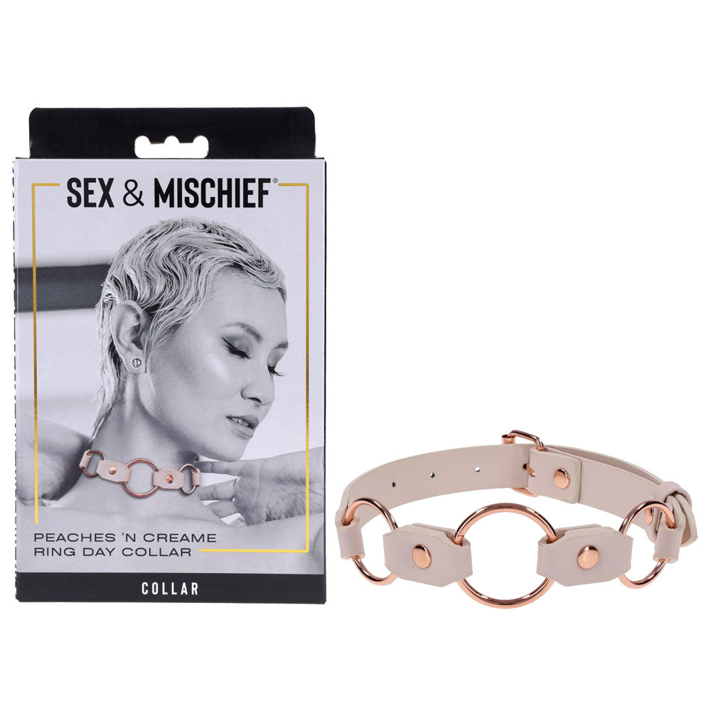Sex & Mischief Peaches n CreaMe Ring Day Collar - Peach Bondage Collar