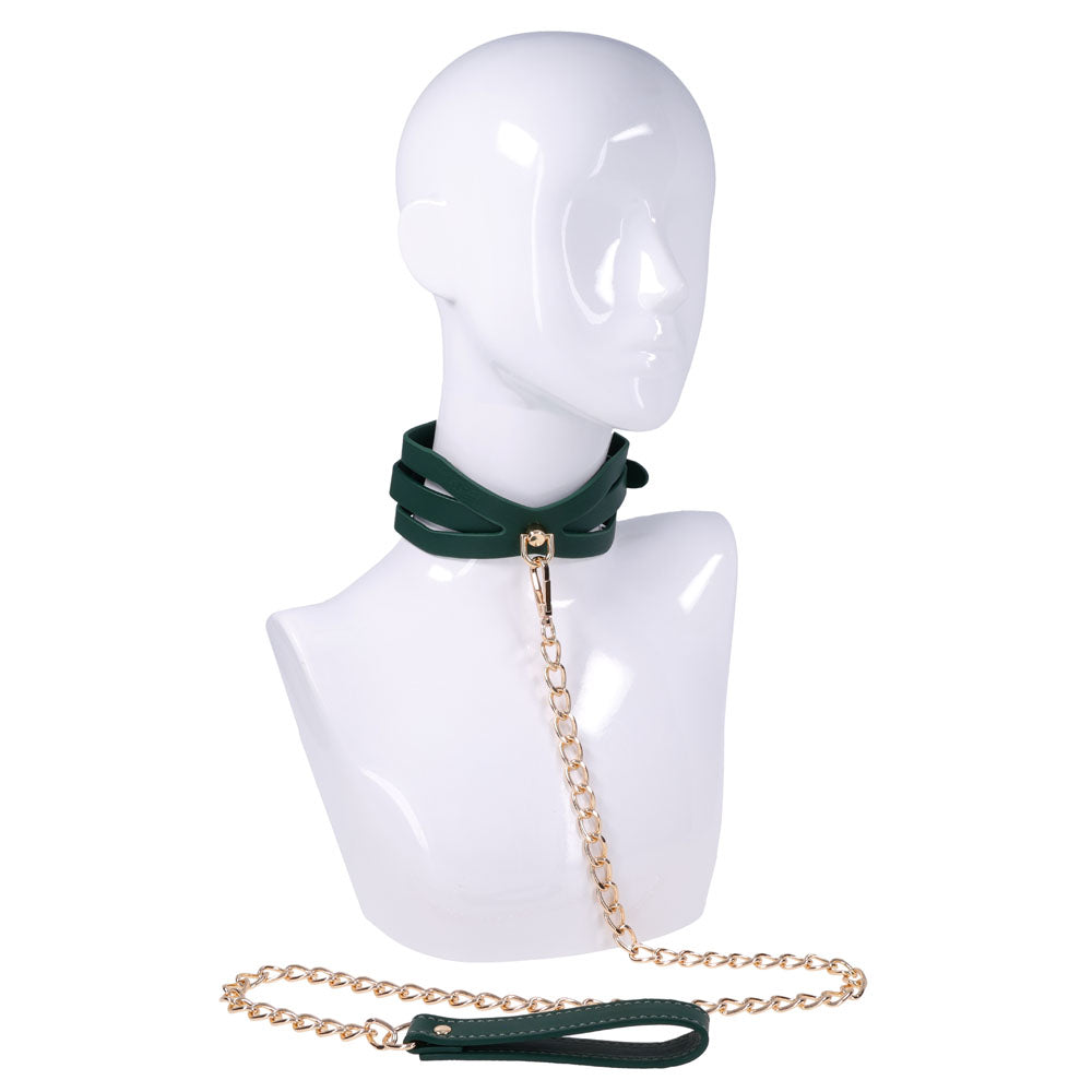 Sex & Mischief Indica Cutout Collar and Leash - Green/Gold Restraint