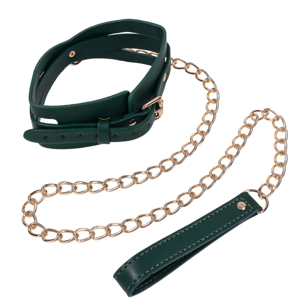 Sex & Mischief Indica Cutout Collar and Leash - Green/Gold Restraint