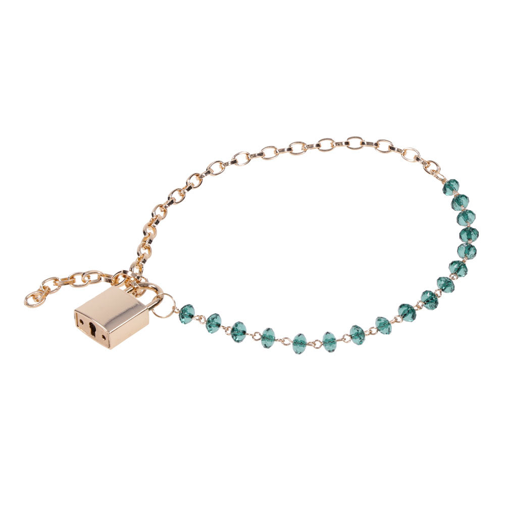 Sex & Mischief Indica Crystal Day Collar - Gold/Emerald Lockable Collar