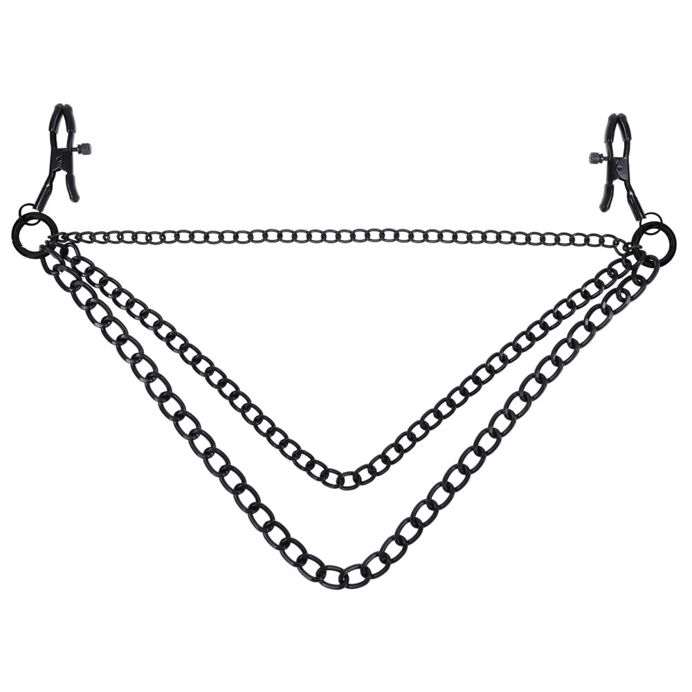 SPORTSHEETS Signature Midnight Muse exCHAINgeable Nipple Jewelry - Black Nipple Clamps with Chain