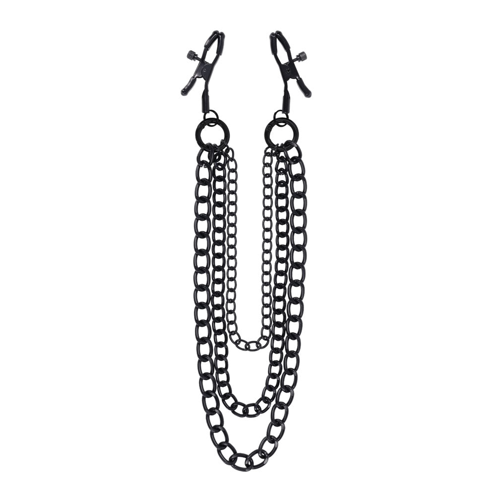 SPORTSHEETS Signature Midnight Muse exCHAINgeable Nipple Jewelry - Black Nipple Clamps with Chain