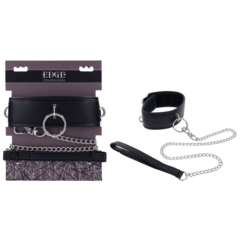 EDGE Collar & Leash - Black Neck Restraint with Heavy Duty Metal Leash