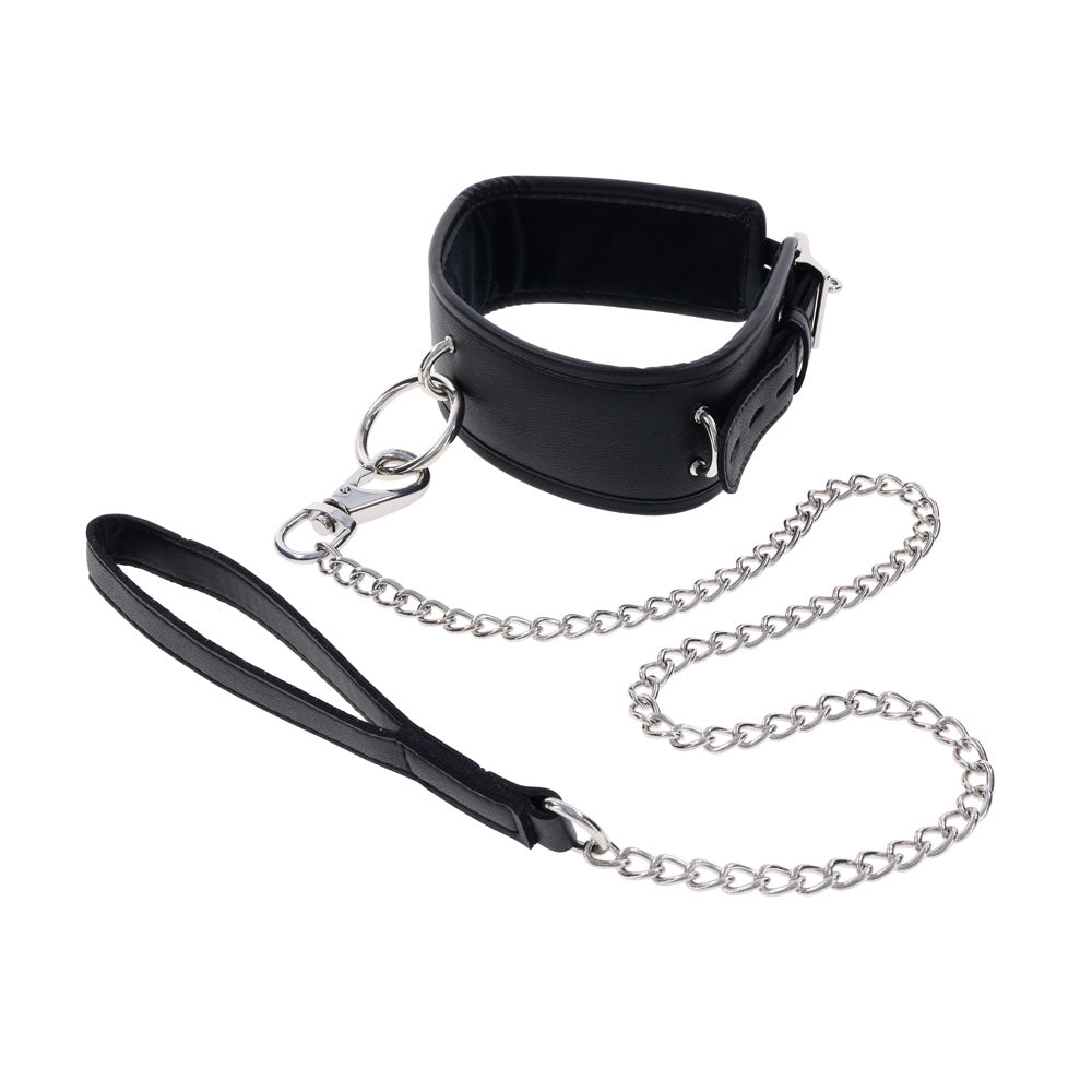 EDGE Collar & Leash - Black Neck Restraint with Heavy Duty Metal Leash