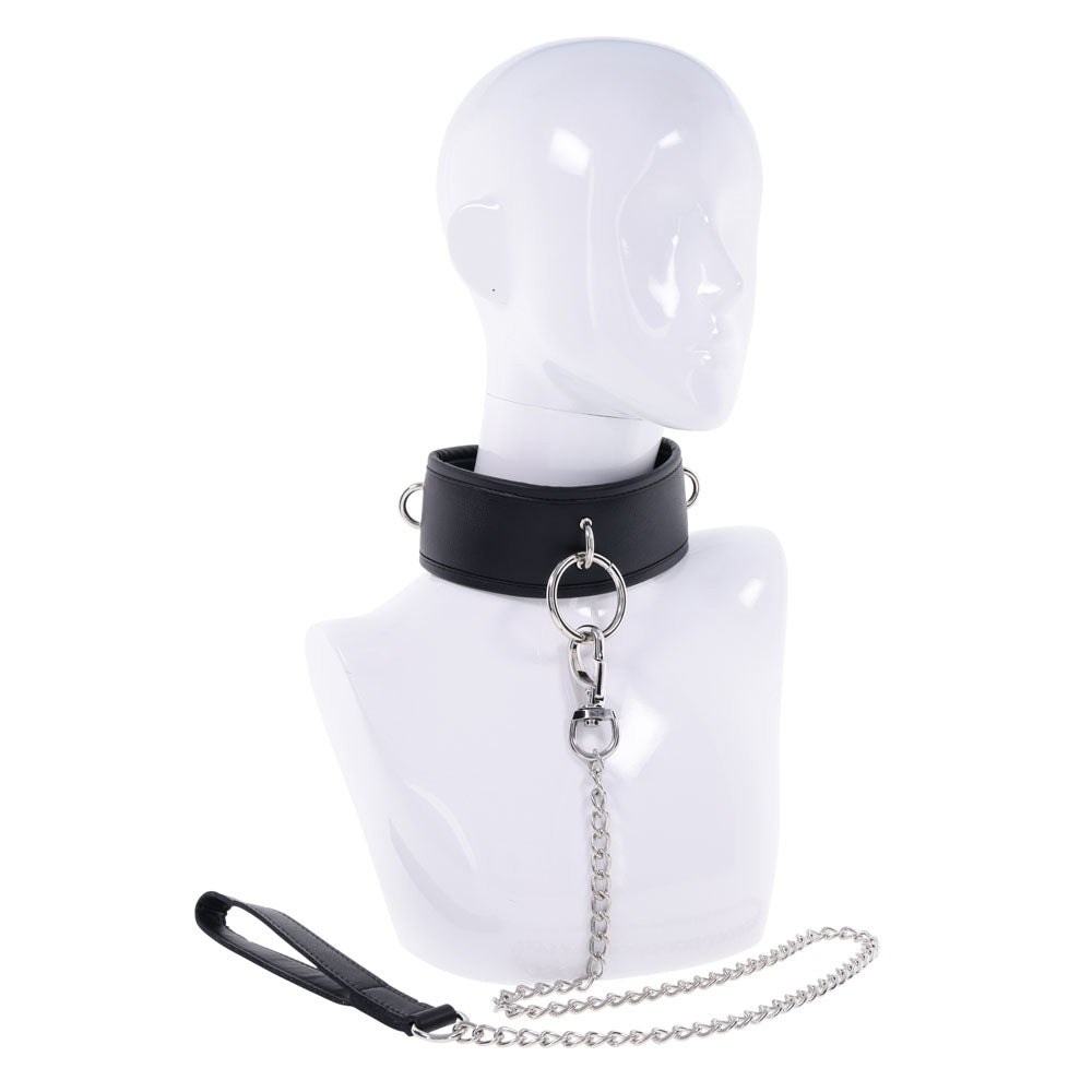 EDGE Collar & Leash - Black Neck Restraint with Heavy Duty Metal Leash