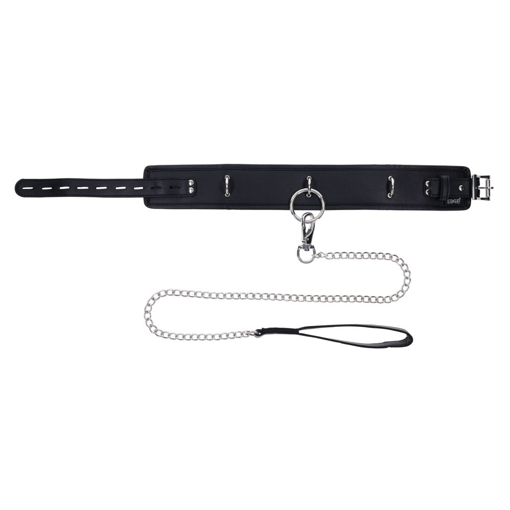 EDGE Collar & Leash - Black Neck Restraint with Heavy Duty Metal Leash