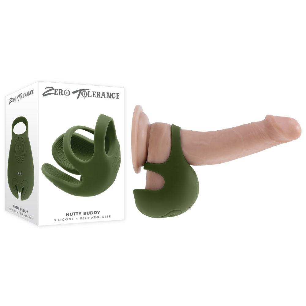 Zero Tolerance NUTTY BUDDY - Olive Green USB Rechargeable Vibrating Cock & Balls Ring